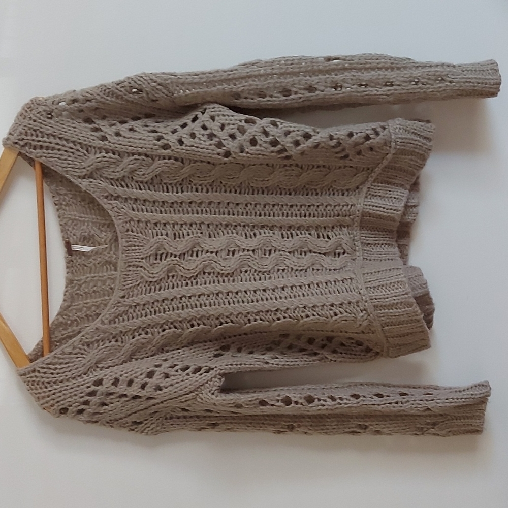 Free People Beige Open Cable Knit Sweater Size Small